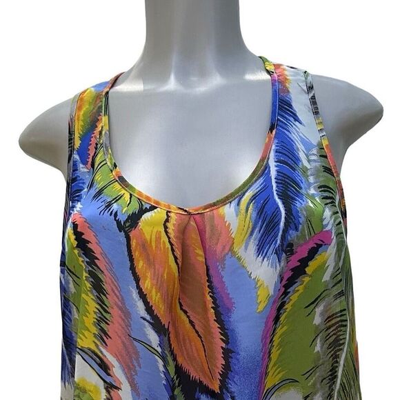 Ali & Kris Tunic Tank Top Women's Large Multicolor Feather Print Sheer Racerback - Picture 2 of 13